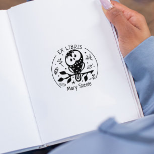Sello De Caucho Personalizado Ex Libris, Libro De Lechuza Cuta
