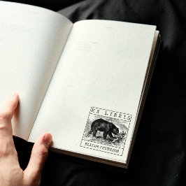 Sello De Caucho Personalizado Ex Libris, libro de oso salvaje