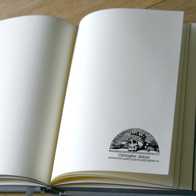 Sello De Caucho Personalizado Ex Libris Skull con corona, cosecha (Subido por el creador)