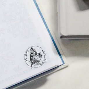 Sello De Caucho Personalizado Ex Libris Vintage Butterfly, libro