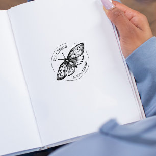 Sello De Caucho Personalizado Ex Libris Vintage Butterfly, libro