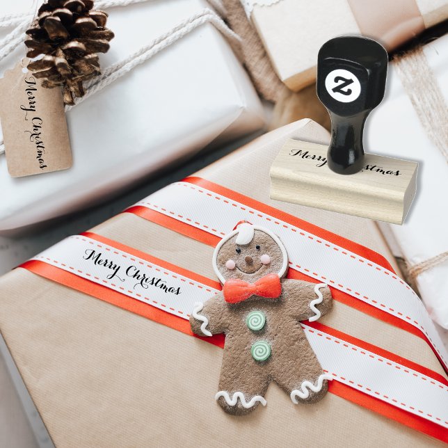 Sello De Caucho Personalizado Feliz Navidad Saludos Elegantes (Custom Merry Christmas Holiday Greetings Elegant Rubber Stamp)