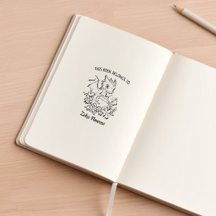 Sello De Caucho Personalizado Floral Baby Dragon Bookplate
