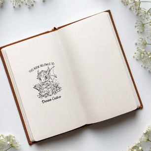 Sello De Caucho Personalizado Floral Bebé Dragon Leading Bookplate