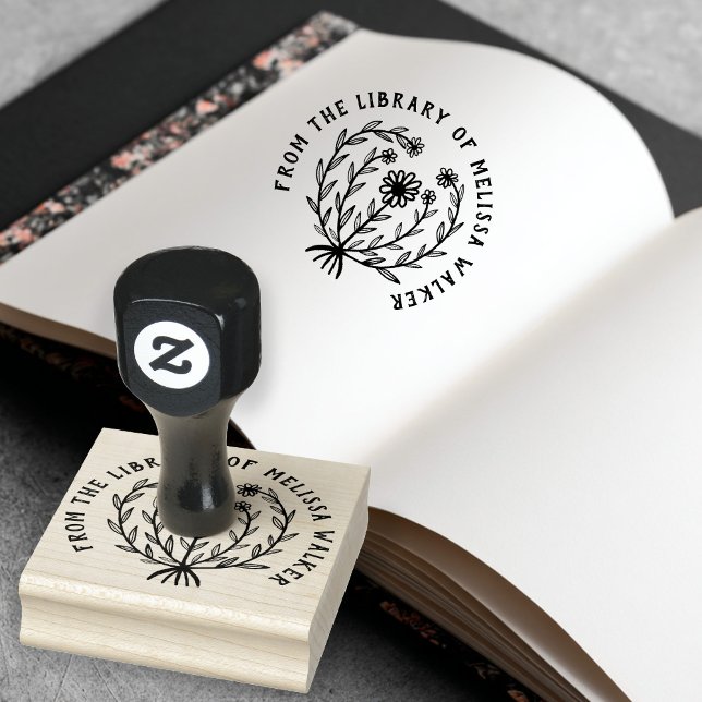 Sello De Caucho Personalizado floral de margarita cuta Añadir text (Cute Daisy Floral CUSTOM Add Your Text Library Book Belongs to BOOKPLATE EX LIBRIS Rubber Stamp
)