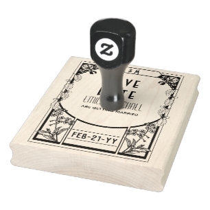 Sello De Caucho Personalizado Guardar la fecha ART DECO Vintage or