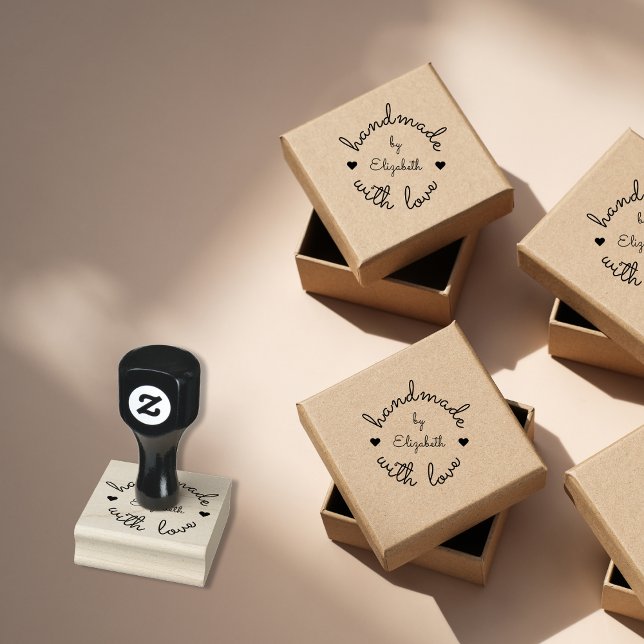 Sello De Caucho Personalizado hecho a mano con amor Pequeñas empre (Personalized Handmade with Love Small Business Rubber Stamp)