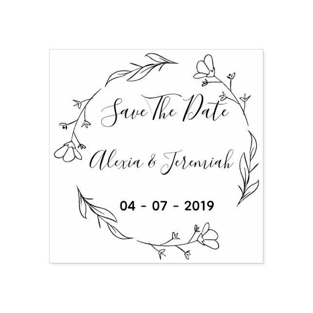 Sello De Caucho Personalizado Rustic Floral Save the Date (Impresión)