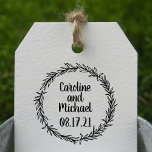 Sello De Caucho Personalizado Rústico Boda de guerra botánica<br><div class="desc">Una adición perfecta para su Boda, ya sea para sus bolsos o etiquetas de Save the Date Ensobes, Bridal Shower o para el día de la boda. Dibujo a mano de un elegante laurel, hojas en forma de corona con un estilo rústico-campestre. Personalizar el nombre de la novia y del...</div>