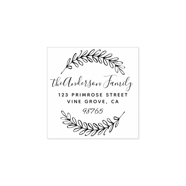 Sello De Caucho Personalizado Script Foliage deja la dirección Wre (Impresión)