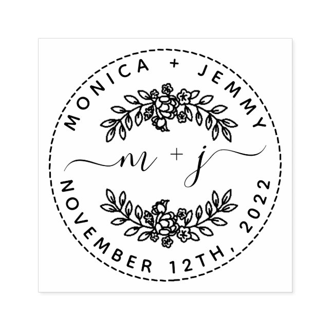 Sello De Caucho Personalizado simple deja el Boda de redondeo de g (Impresión)