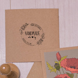 Sello De Caucho Personalizado simple hecho a mano con amor, floral