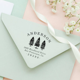 Sello De Caucho Personalizado Woodland Pines Nombre de familia Dir