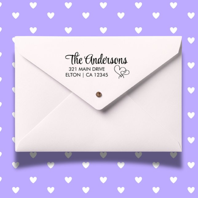 Sello De Caucho Personalizar la dirección de retorno de guiones de (Add a heartfelt touch to your mail with the 2 Hearts Script Return Address Rubber Stamp)