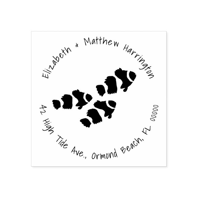 Sello De Caucho Pez Payaso Nadando Texto de Dirección Curva (Impresión)