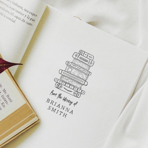 Sello De Caucho Pila De Libros Dibujados A Mano Adorables De La Bi