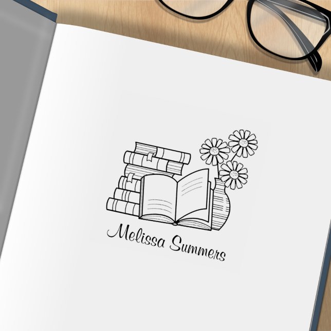 Sello De Caucho Pila de Libros, Libro Abierto, Folleto de Flores (Subido por el creador)