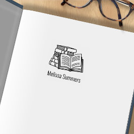 Sello De Caucho Pila de Libros y Libro Abierto 1x1