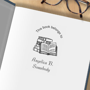 Sello De Caucho Pila de libros y libro abierto - Bookplate