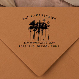 Sello De Caucho Pine Trees y Family Name Rustic Return Address