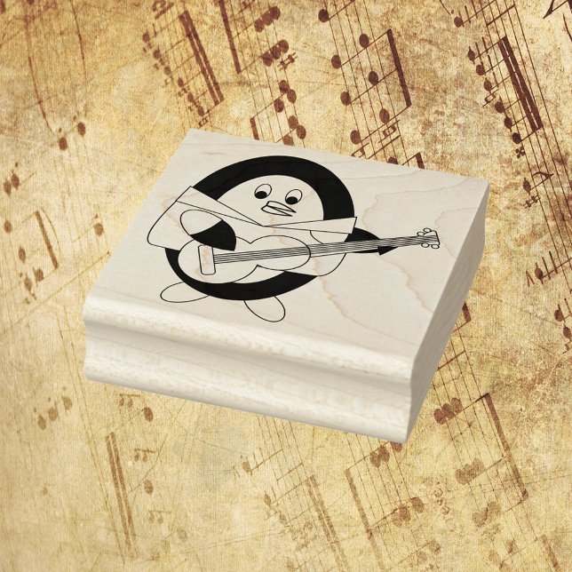 Sello De Caucho Pingüino Tocando Guitarra (A cute stamp of a penguin playing guitar.)