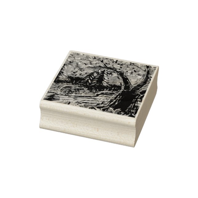 Sello De Caucho Pintura Colorida De Árboles Y Río (Sello)