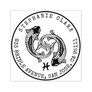 Sello De Caucho Piscis Zodiac Dirección de devolución