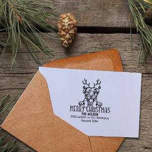 Sello De Caucho Pitbull Dog Merry Christmas Return Address