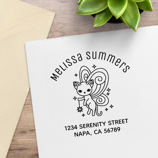 Sello De Caucho Pixie Cat Fairy Wings Kitten Arch Address (Subido por el creador)