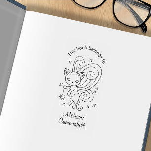 Sello De Caucho Pixie Cat - Fairy Wings Kitty Bookplate