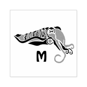 Sello De Caucho Primitive Cuttlefish in a Dark Stencil Style