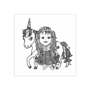 Sello De Caucho Princesa bonita y unicornio
