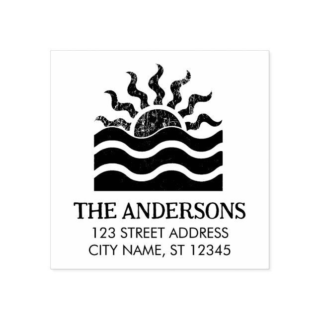 Sello De Caucho Puesta de sol de playa tropical de verano direcció (Impresión)