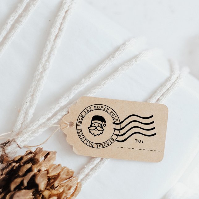 Sello De Caucho Punto de referencia especial del polo norte (Special Delivery From The North Pole Cute Santa Postmark Stamp. Perfect for making your own gift tag)