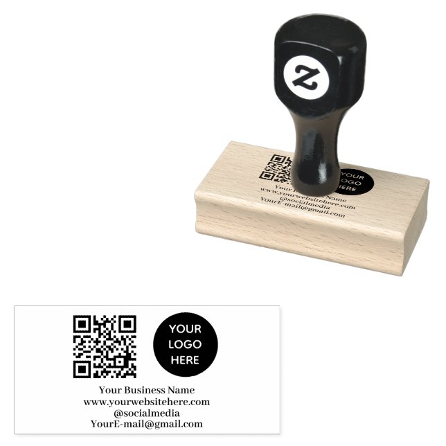 Sello De Caucho QR Code Business Logo Profesional negro moderno (Sellado)