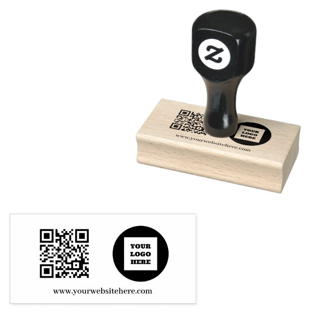 Sello De Caucho QR Code Business Logo Profesional negro moderno (Sellado)