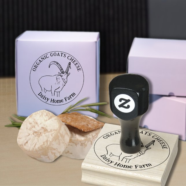 Sello De Caucho Queso de Cabra Negocio Simple (Cute goats cheese custom business ink rubber stamp simple farm animal goat line drawing)