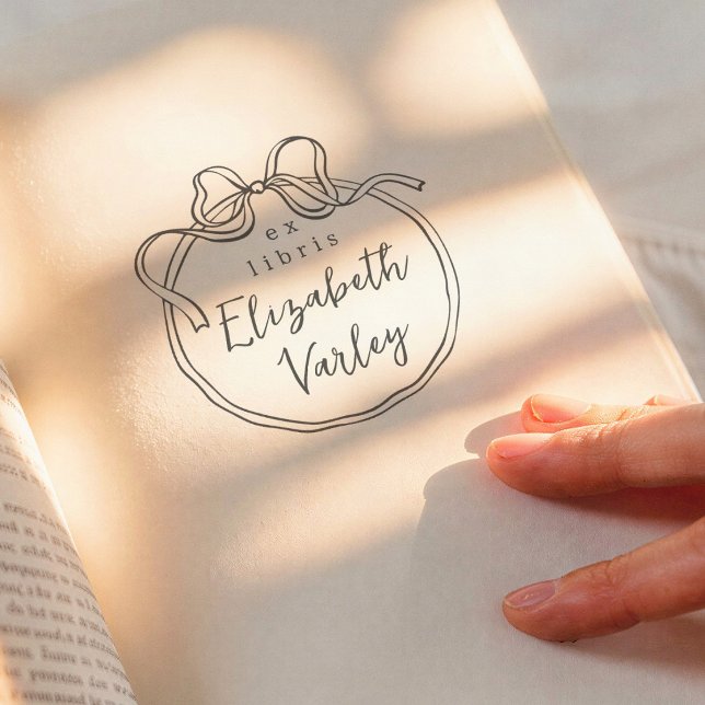 Sello De Caucho Quirky Retro Bow Frame Calligraphy Ex Libris Book (Subido por el creador)