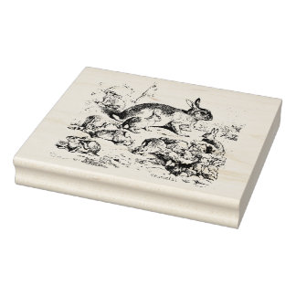 Sello De Caucho Rabbit Family Wooden Stamp