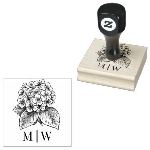 Sello De Caucho *Ramo de Hortensias Elegantes con Iniciales de Par