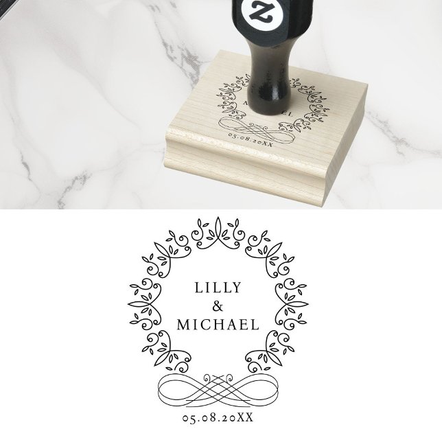 Sello De Caucho Real, Elegante, Boda (Royal, Elegant, Wedding Rubber Stamp with your names and date.)