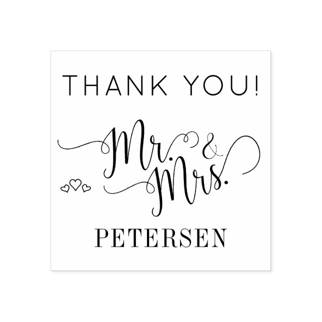 Sello De Caucho Recién casados Sr. y Sra. Name Boda Gracias (Impresión)