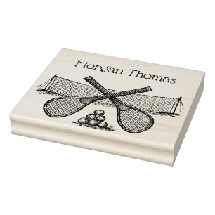 Sello De Caucho Red deportiva de tenis vintage, raquetas cruzadas,