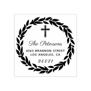 Sello De Caucho Remite cruzado religioso de la guirnalda elegante