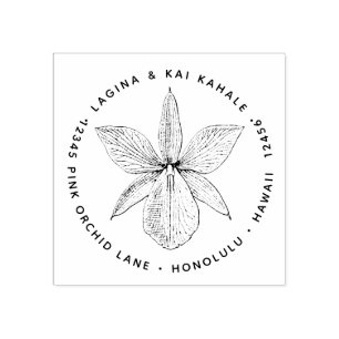 Sello De Caucho Remite Hawaii de la flor de la orquídea botánica