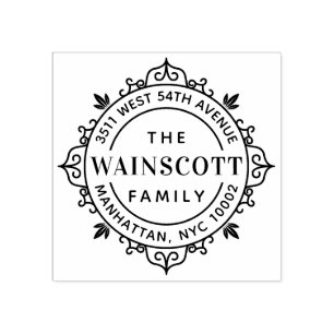 Sello De Caucho Remite redondo del apellido del marco del art déc