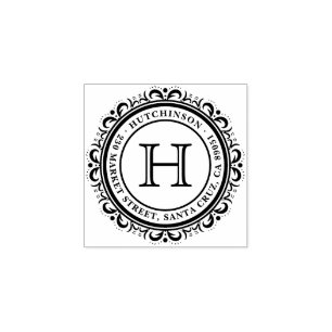 Sello De Caucho Remite redondo del Flourish del apellido el   Deco