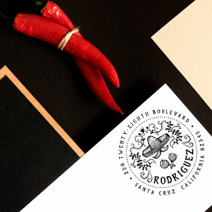 Sello De Caucho Remite redondo mexicano del apellido del sombrero