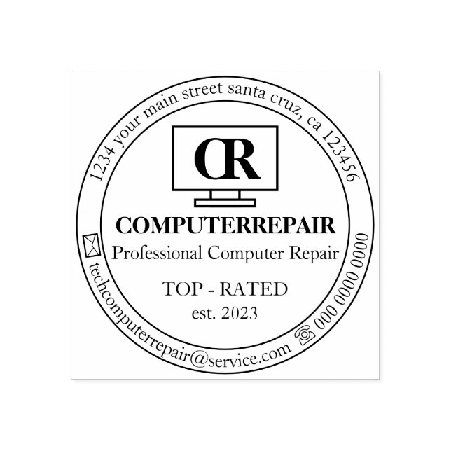 Sello De Caucho Reparación De Ordenador Pc Tecnológico Sencillo Y  (Impresión)