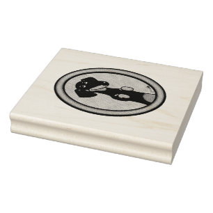 Sello De Caucho Retrato de Personalizado Dachshund Oval Gold (negr